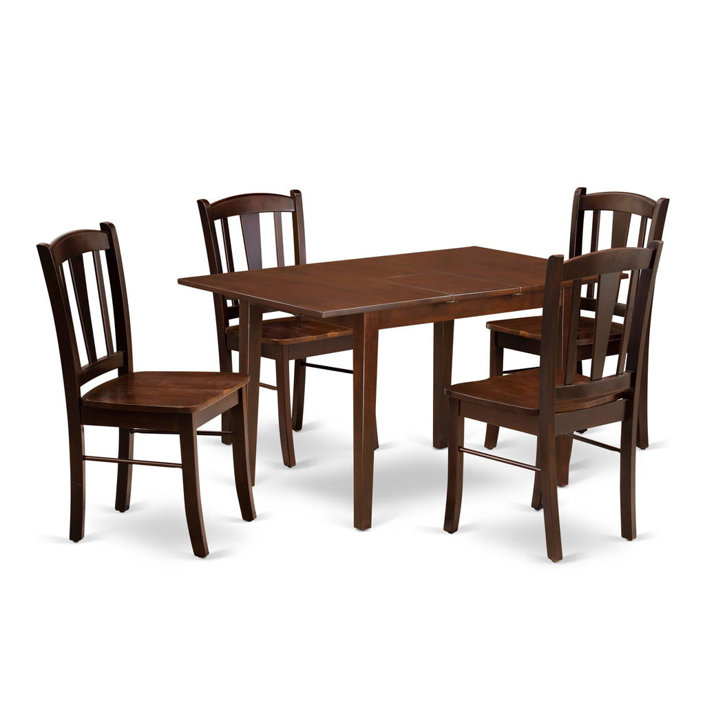 NFDL5-R6M-F Unique 5 Piece Mahogany Dining Ensemble with Butterfly Leaf - Perfect for 4, Features 32x54 Table & Chairs