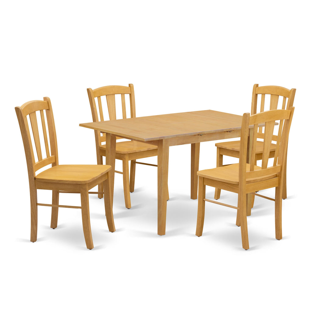 NFDL5-6BA-S Elegant Oak 5-Piece Dining Set with Expandable Table & Comfy Chairs for Four