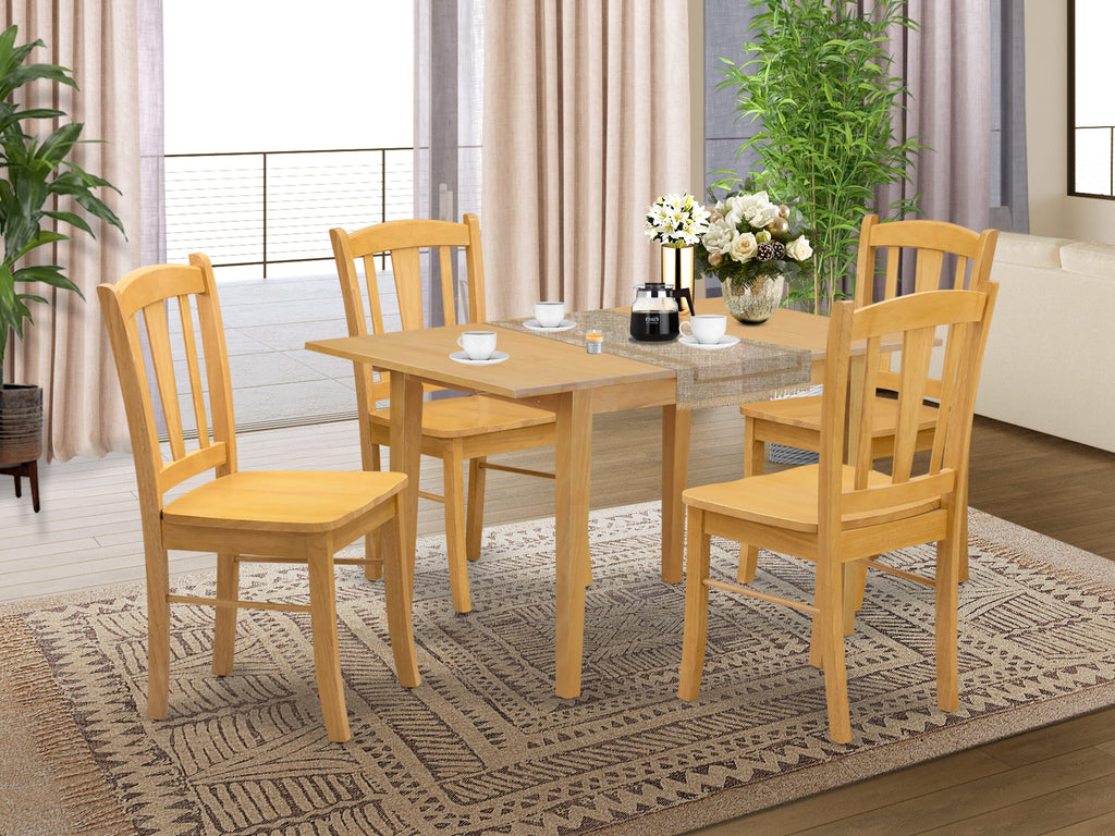 NFDL5-6BA-S Elegant Oak 5-Piece Dining Set with Expandable Table & Comfy Chairs for Four
