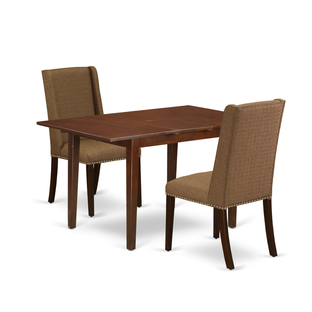 NFFL3-7XP-I8 Enchanting 3-Piece Set Extendable Mahogany Dining Table with Two Elegant Brown Chairs