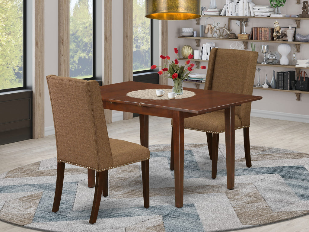 NFFL3-7XP-I8 Enchanting 3-Piece Set Extendable Mahogany Dining Table with Two Elegant Brown Chairs