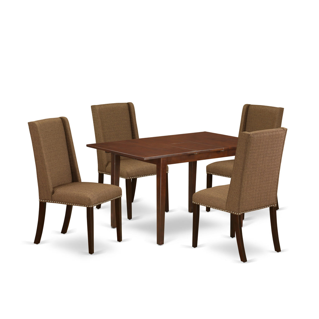 NFFL5-P2I-6S 5 Piece Dining Room Set with Extendable Table and Upholstered Chairs, Rich Wood Finish