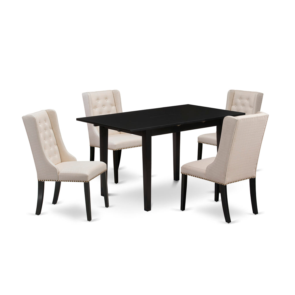Dining Ensemble NFFO5-FAG-8P Rectangle Table with Extending Leaf & 4 Cream Upholstered Chairs