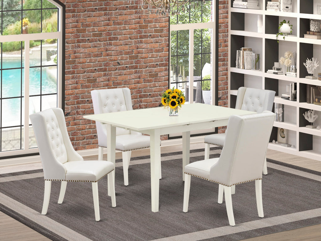 NFFO5-9T9-9A 5-Piece Dining Ensemble with Butterfly Leaf Table & Faux Leather Chairs