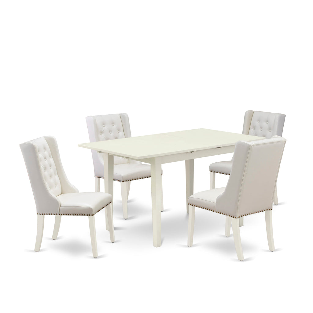 NFFO5-9T9-9A 5-Piece Dining Ensemble with Butterfly Leaf Table & Faux Leather Chairs