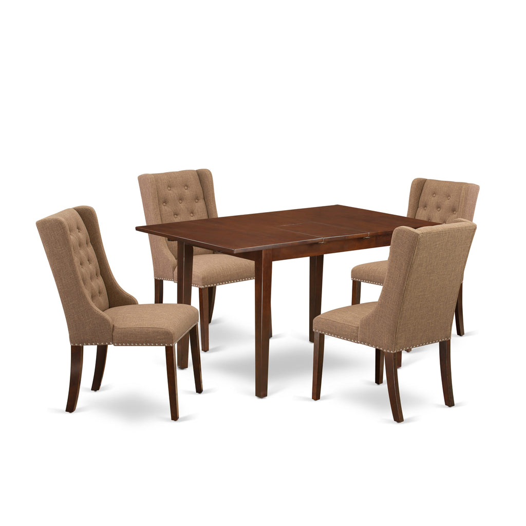 NFFO5-S8J-0B 5-Piece Mahogany Dining Set with Elegant Parson Chairs & Butterfly Leaf Table