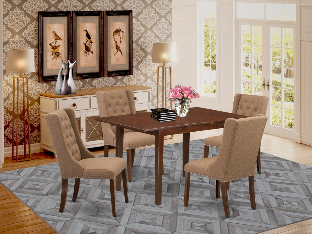 NFFO5-S8J-0B 5-Piece Mahogany Dining Set with Elegant Parson Chairs & Butterfly Leaf Table