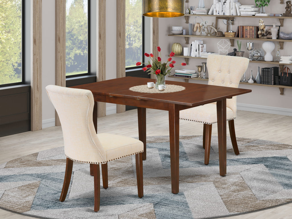 NFGA3-QY0-1E Dining Set for 3 with Extendable Table in Mahogany Finish & 2 Upholstered Chairs