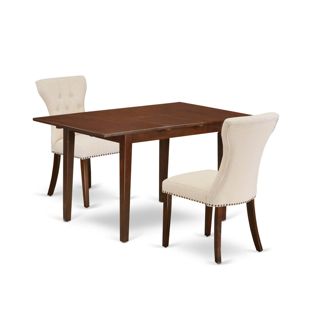 NFGA3-QY0-1E Dining Set for 3 with Extendable Table in Mahogany Finish & 2 Upholstered Chairs