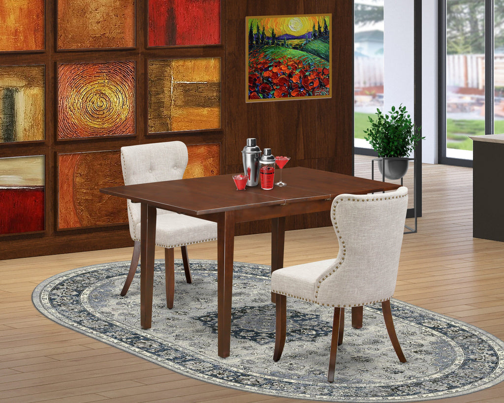 NFSI3-DS1-6D 3 Piece Dining Ensemble with Rectangular Table and Two Doeskin Upholstered Parsons Chairs