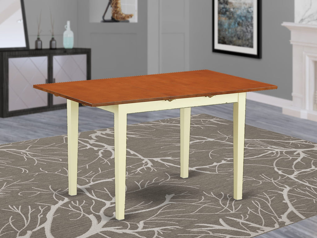 NFT-W5X-H Compact Kitchen Dining Table with Butterfly Leaf Extends to 32x54 Inches, Buttermilk & Cherry Finish