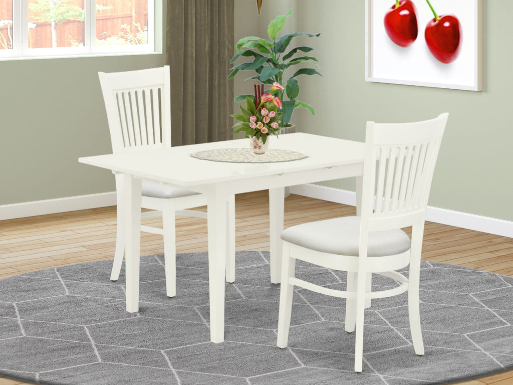 NFVA3-2CL-8 Dining Ensemble 3-Piece Rectangular Table with Leaf & Upholstered Chairs, 32”x54”
