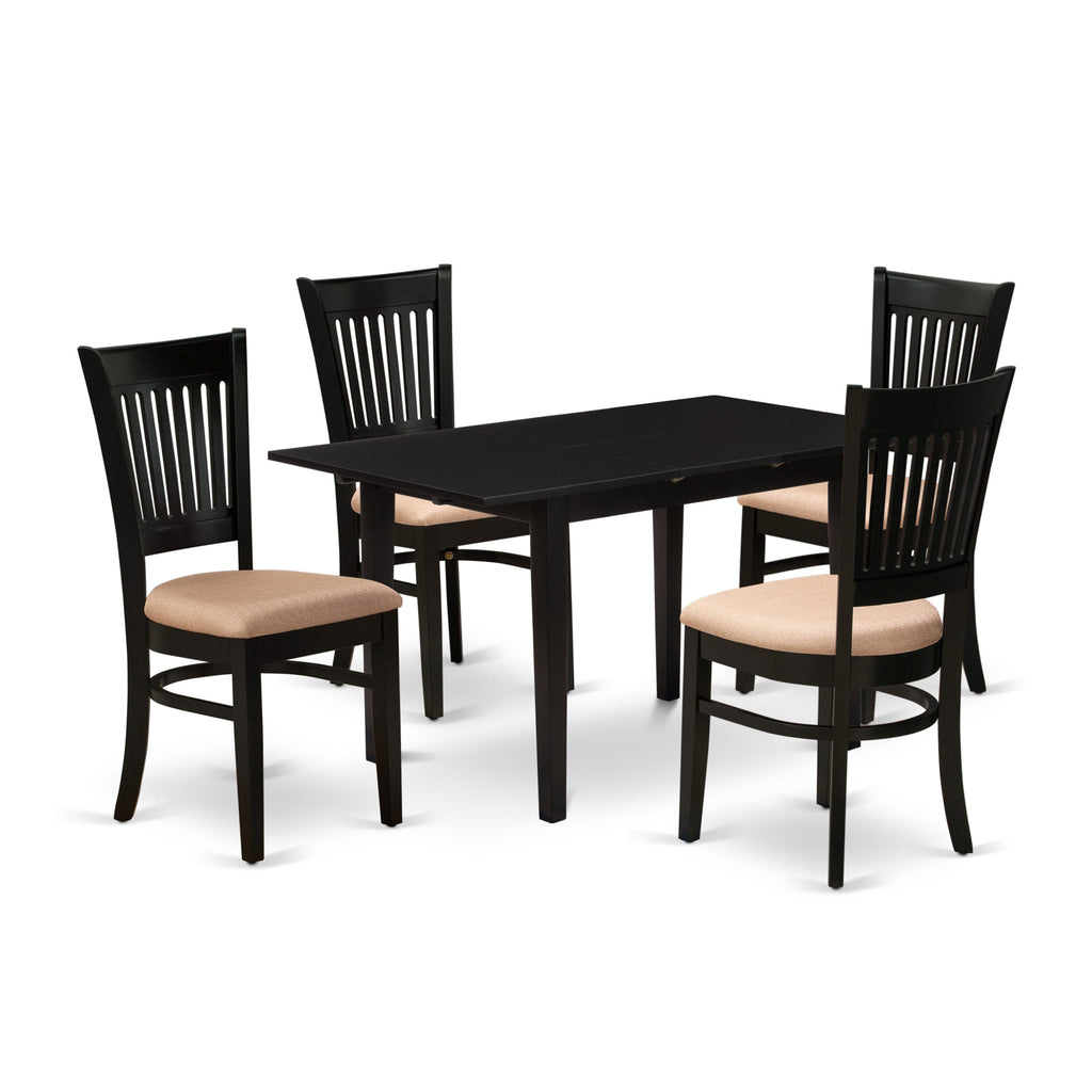 NFVA5-TN7-4 5-Piece Modern Dining Ensemble with Expanding Table & Upholstered Seats, Black Tone, 32x54 Inches
