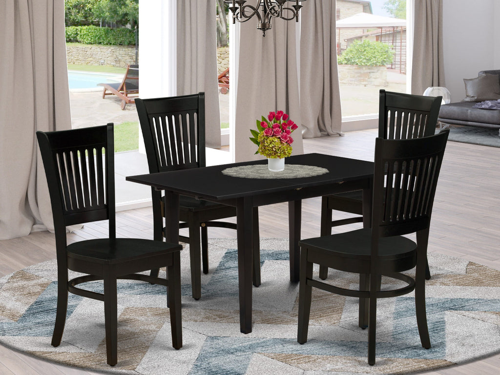 NFVA5-DLW-N 5-Piece Dining Ensemble with Leaf Table and 4 Chairs for Cozy Meals, Dark Finish