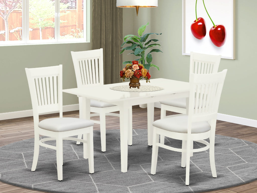 NFVA5-TJ7-X 5-Piece Dining Ensemble with Expanding Table and 4 Upholstered Seats, 32x54 In, Bright White