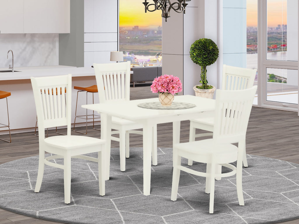 NFVA5-3SG-U Elegant Dining Set Rectangular Table with Butterfly Feature and 4 Chairs, 32x54 Linen White