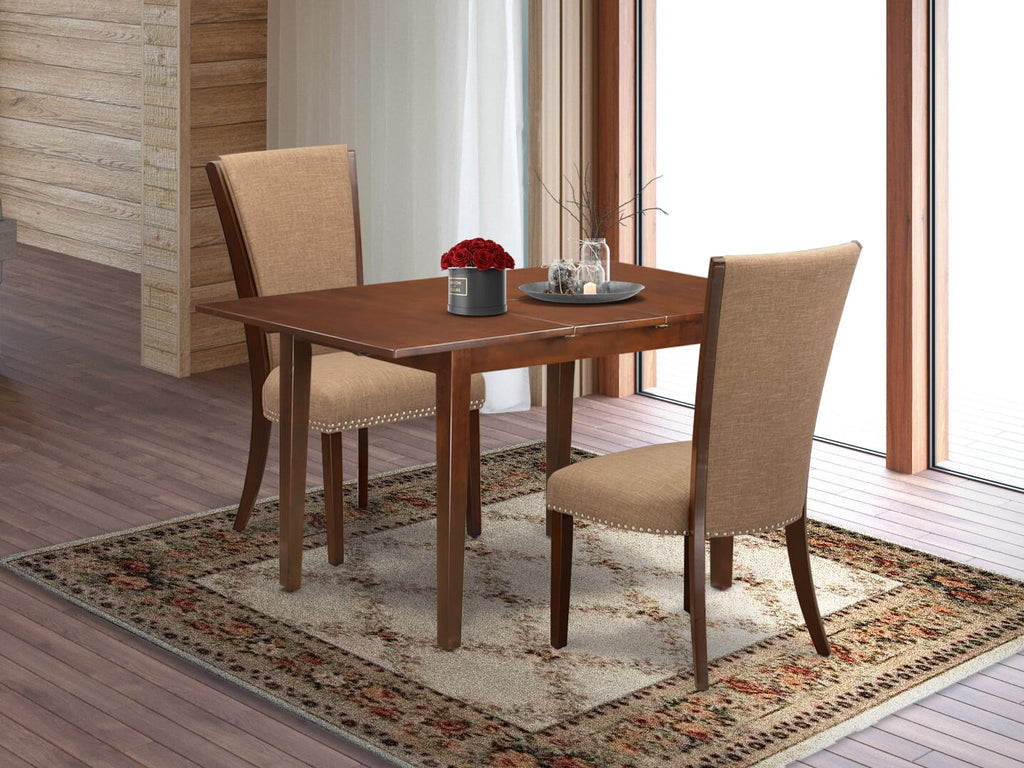 Transform Your Dining Experience with NFVE3-Y48-JD Sleek Rectangle Table, Leaf Feature, & 2 Classic Parson Chairs in Rich Mahogany