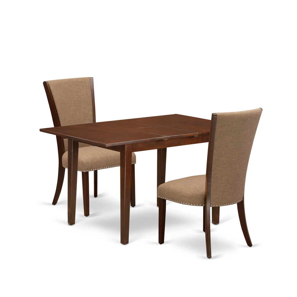 Transform Your Dining Experience with NFVE3-Y48-JD Sleek Rectangle Table, Leaf Feature, & 2 Classic Parson Chairs in Rich Mahogany