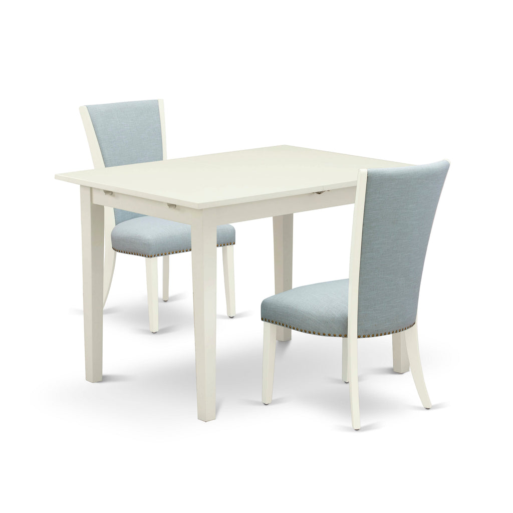 NFVE3-UZG-ZO Dining Ensemble with Rectangular Extension Table & 2 Luxe Blue Chairs