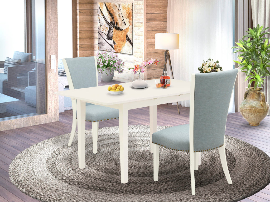 NFVE3-UZG-ZO Dining Ensemble with Rectangular Extension Table & 2 Luxe Blue Chairs