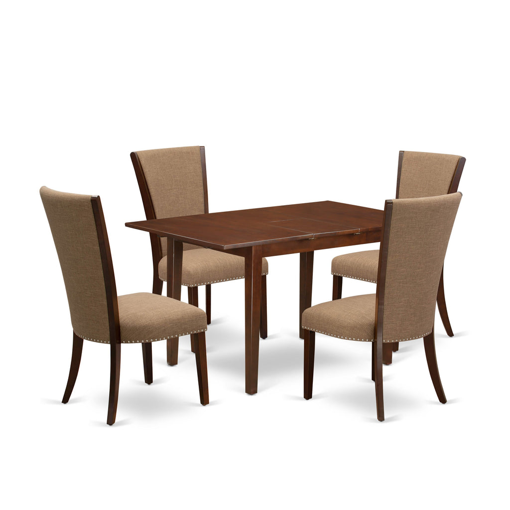 NFVE5-J8A-9N Cozy Mahogany Dining Ensemble for 4 Convertible Table & Plush Chairs