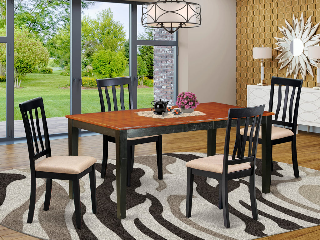 NIAN5-VUN-M 5-Piece Dining Set Rectangular Table with Leaf and Upholstered Chairs, 36x66, Black & Cherry