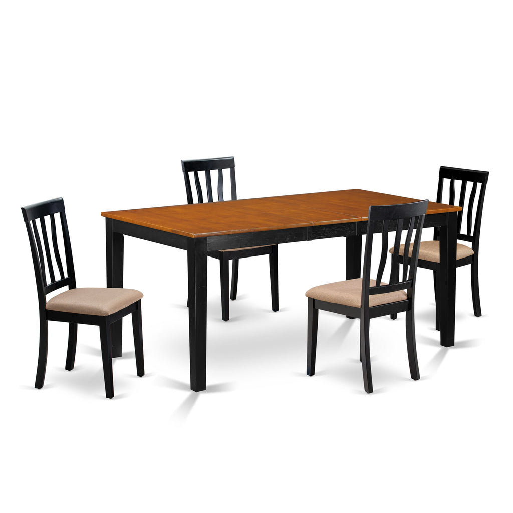 NIAN5-VUN-M 5-Piece Dining Set Rectangular Table with Leaf and Upholstered Chairs, 36x66, Black & Cherry