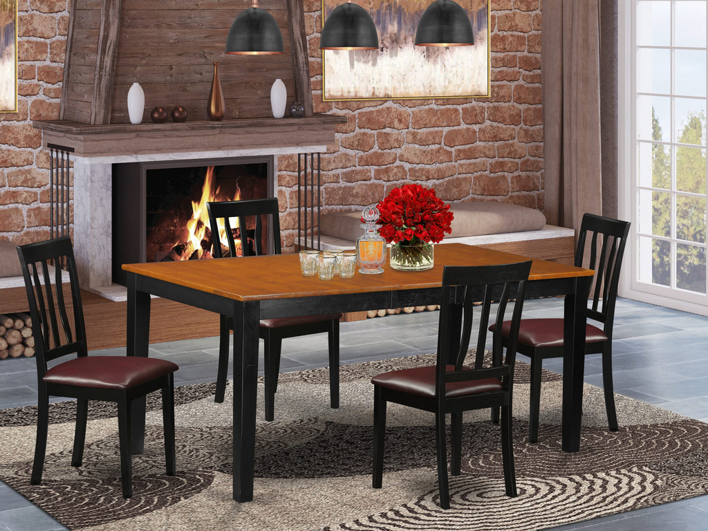 NIAN5-NSD-RI 5 Piece Dining Ensemble for 4 - Rectangle Table with Butterfly Leaf & 4 Upholstered Chairs