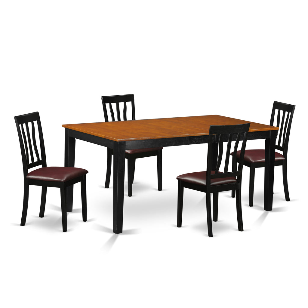 NIAN5-NSD-RI 5 Piece Dining Ensemble for 4 - Rectangle Table with Butterfly Leaf & 4 Upholstered Chairs