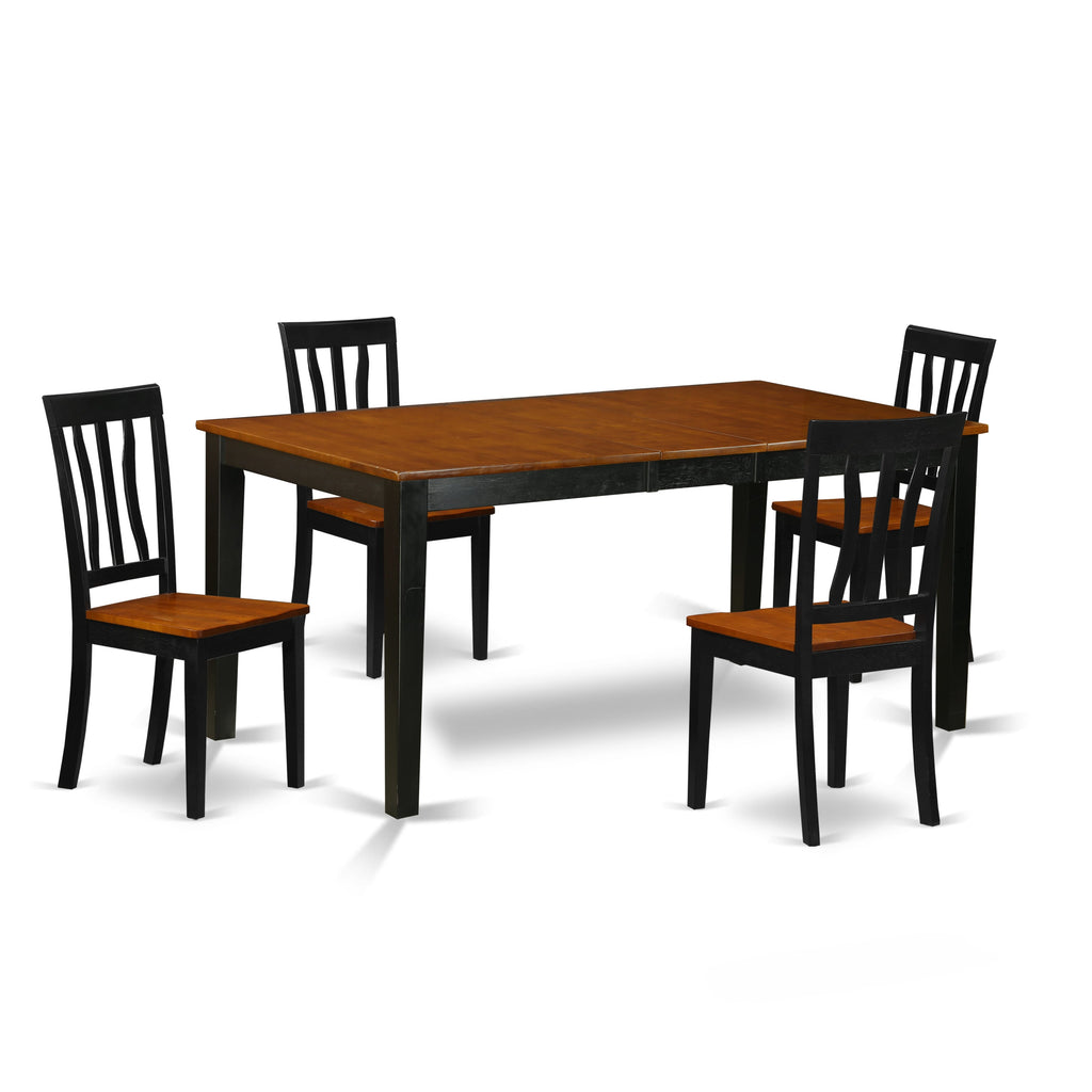 NIAN5-A7P-A 5-Piece Dining Set Rectangular Table with Extendable Leaf & 4 Cushioned Chairs in Black & Cherry Tones