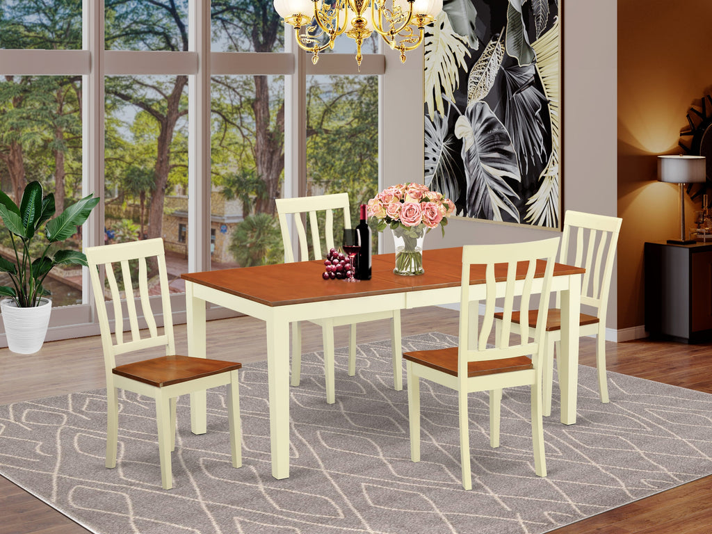 NIAN5-6L0-U Chic 5-Piece Dining Ensemble Extendable Table & Kitchen Chairs, Buttermilk & Cherry Finish
