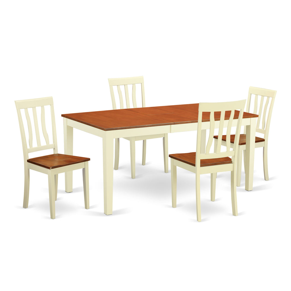 NIAN5-6L0-U Chic 5-Piece Dining Ensemble Extendable Table & Kitchen Chairs, Buttermilk & Cherry Finish