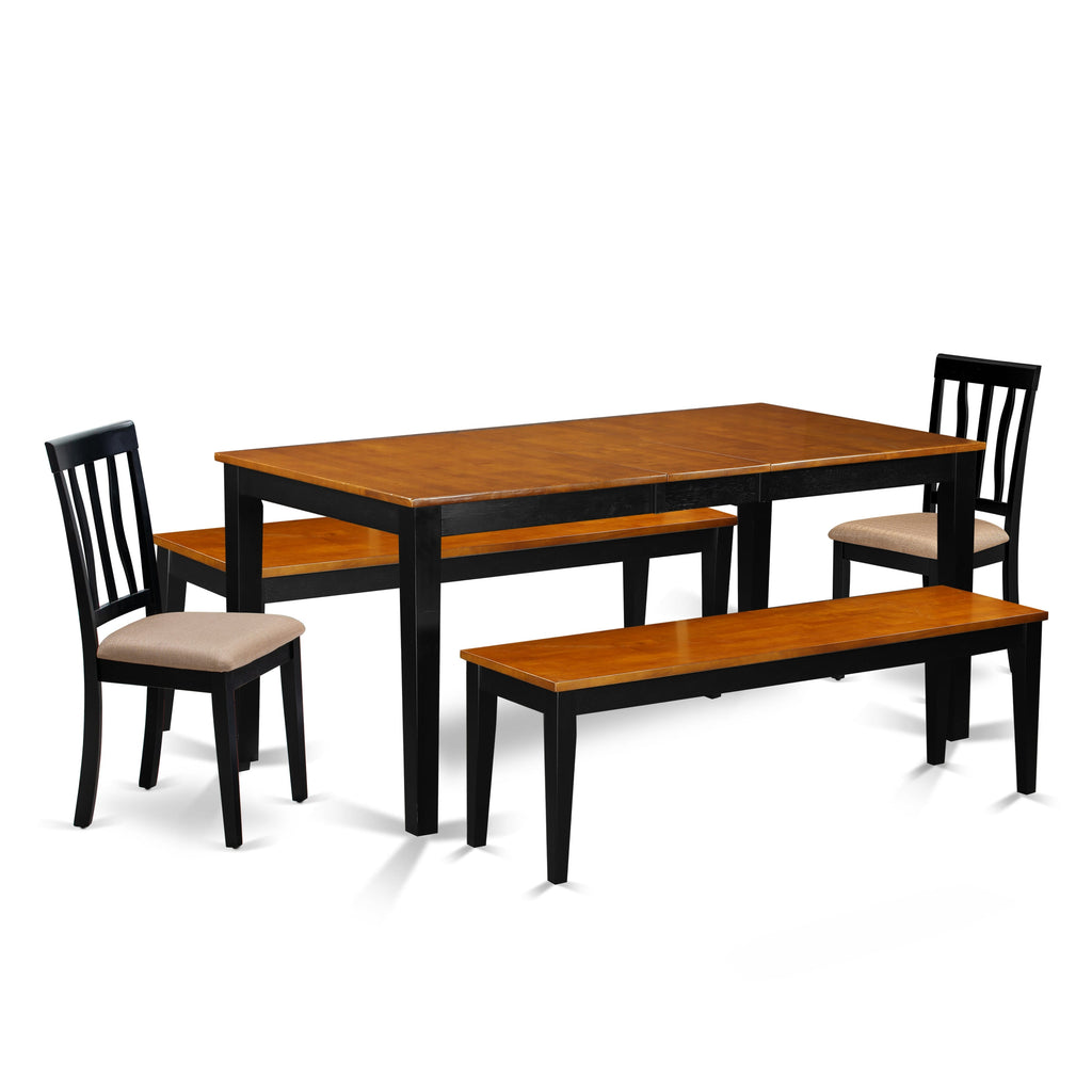 NIAN5N-FFO-3 - Elegant 5-Piece Dining Set with Expanding Wood Table, Comfortable Chairs & Benches in Black & Cherry