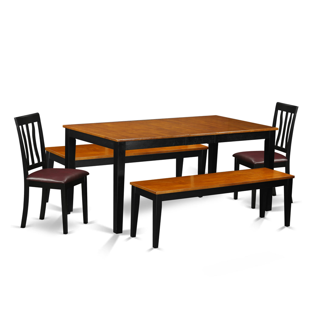 NIAN5K-DGM-GM 5-Piece Modern Dining Set with Expanding Table, Faux Leather Chairs, Benches, Black & Cherry