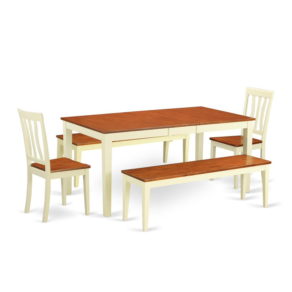 NIAN5I-DGX-O 36x66in Dining Set 5-Piece Rectangular Table with Leaf, 2 Chairs & Benches, Buttermilk Cherry