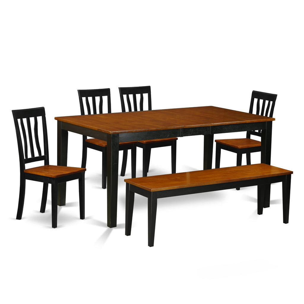 NIAN6-XR7-J 6-Piece Dining Ensemble Rectangle Table with Insert & Seating for Five, Elegant Black/Cherry