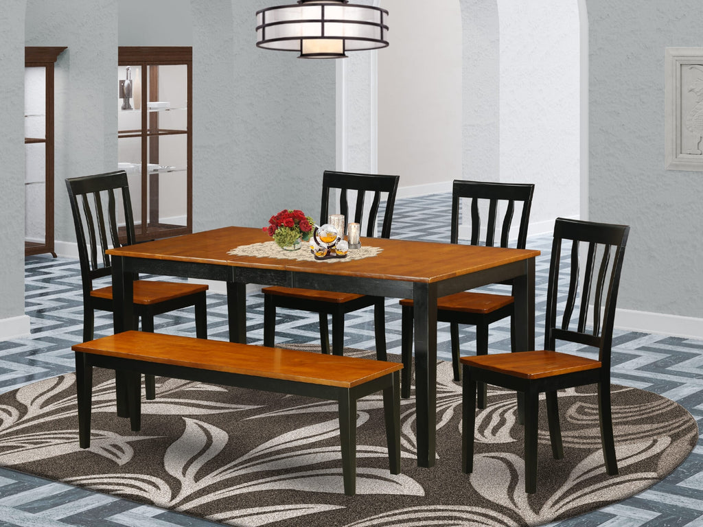 NIAN6-XR7-J 6-Piece Dining Ensemble Rectangle Table with Insert & Seating for Five, Elegant Black/Cherry