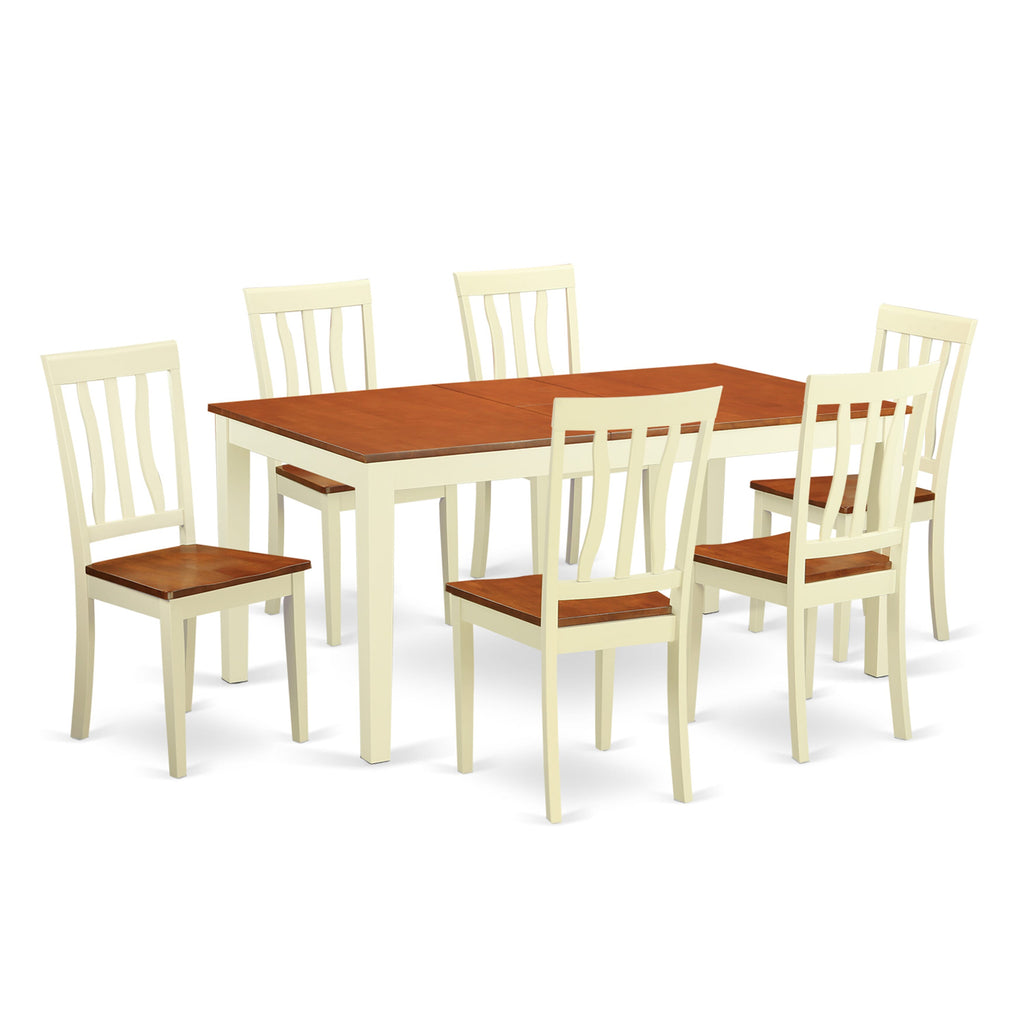 NIAN7-79A-B Dining Set Elegant 7-Piece Rectangle Table with Butterfly Extension and 6 Complimentary Chairs, Buttermilk & Cherry Finish