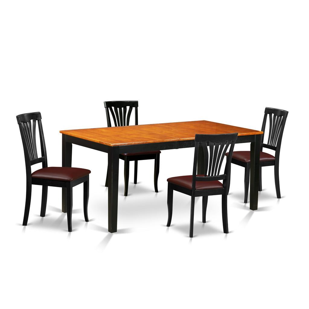 NIAV5-3L7-HX Stylish 5 Piece Dining Ensemble with Butterfly Leaf Table & 4 Chairs, Black and Cherry Finish
