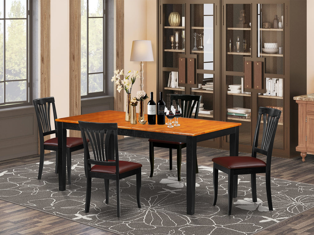 NIAV5-3L7-HX Stylish 5 Piece Dining Ensemble with Butterfly Leaf Table & 4 Chairs, Black and Cherry Finish