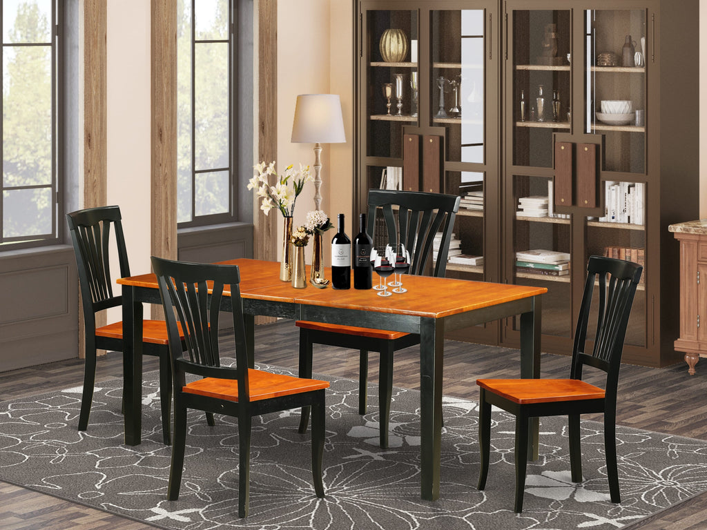 NIAV5-MSR-8 Contemporary 5-Piece Dining Ensemble with Expandable Wooden Table and 4 Chairs in Black & Cherry, 36x66 Inches