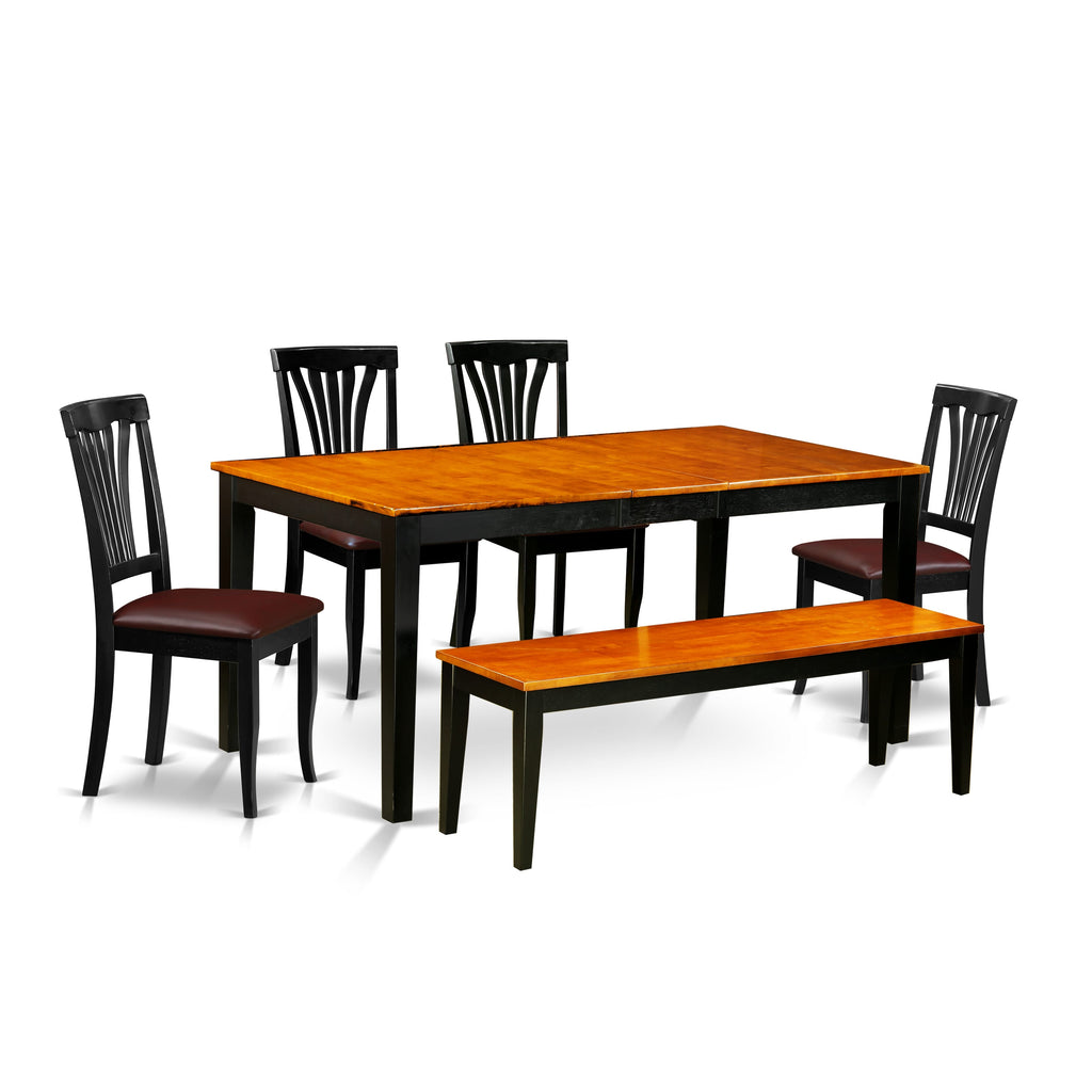 NIAV6-MB7-PG 6-Piece Rectangle Dining Set with Butterfly Leaf, Faux Leather Seats & Bench, 36x66 Black & Cherry