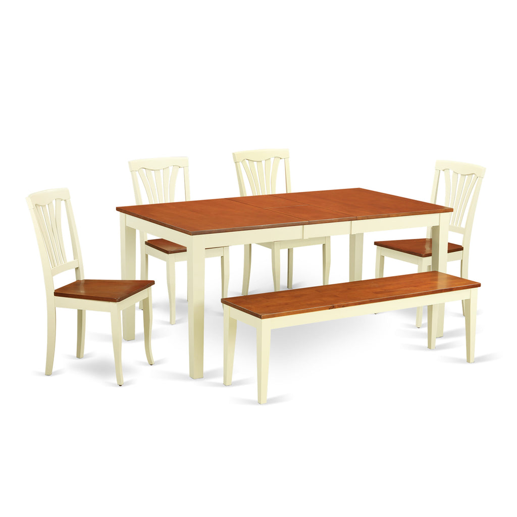 NIAV6-4QZ-C 6-Piece Dining Ensemble with Rectangle Table, Butterfly Leaf, 4 Chairs & Bench in Buttermilk-Cherry