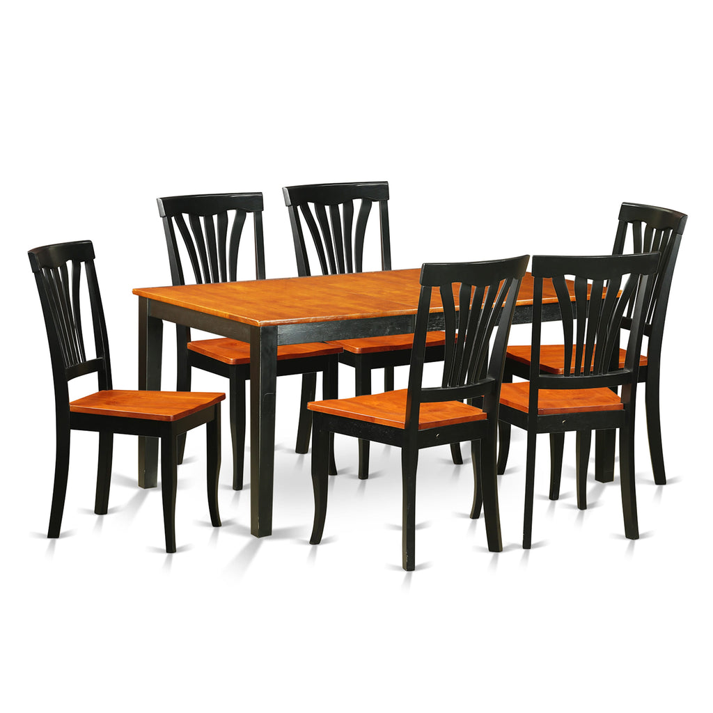 NIAV7-QKD-L 7 Piece Set with Rectangle Dining Table, Butterfly Leaf and Six Chairs in Black & Cherry, 36x66in