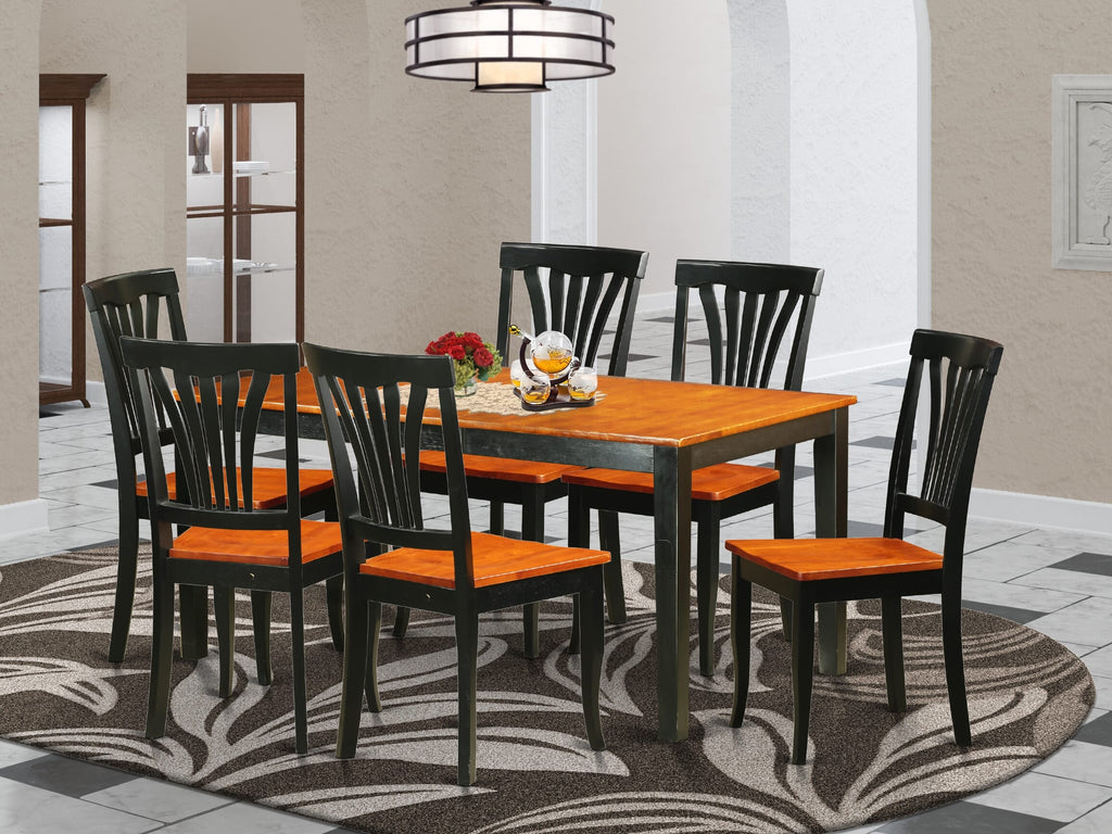 NIAV7-QKD-L 7 Piece Set with Rectangle Dining Table, Butterfly Leaf and Six Chairs in Black & Cherry, 36x66in