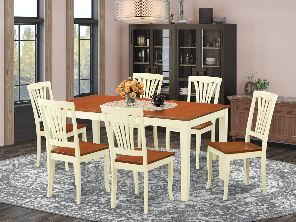 NIAV7-GZT-Z Enhance Your Dining Experience with a 7-Piece Rectangle Table Set Featuring Butterfly Leaf and 6 Chairs in Buttermilk & Cherry