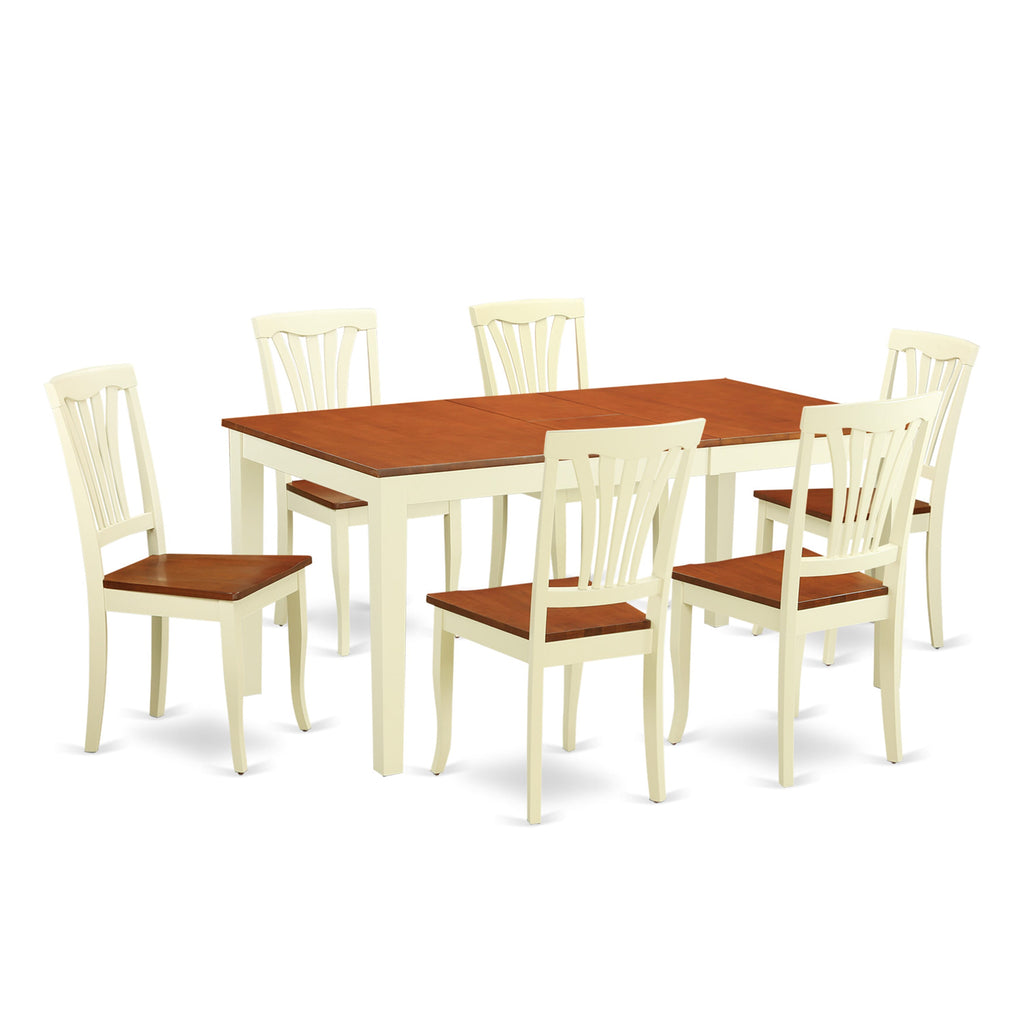 NIAV7-GZT-Z Enhance Your Dining Experience with a 7-Piece Rectangle Table Set Featuring Butterfly Leaf and 6 Chairs in Buttermilk & Cherry