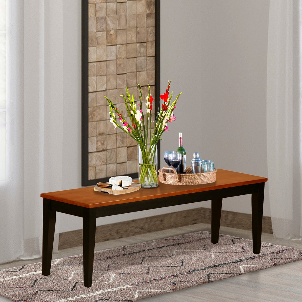 NIB-BVH-E Elegant Nicoli Dining Bench 54 Long, Cherry Top & Black Base, Solid Wood Seat Design