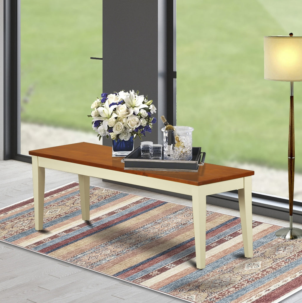 NIB-W70-X Rustic Nicoli Dining Bench 54 Long Wood Seat, Buttermilk & Cherry Finish, Timeless Design