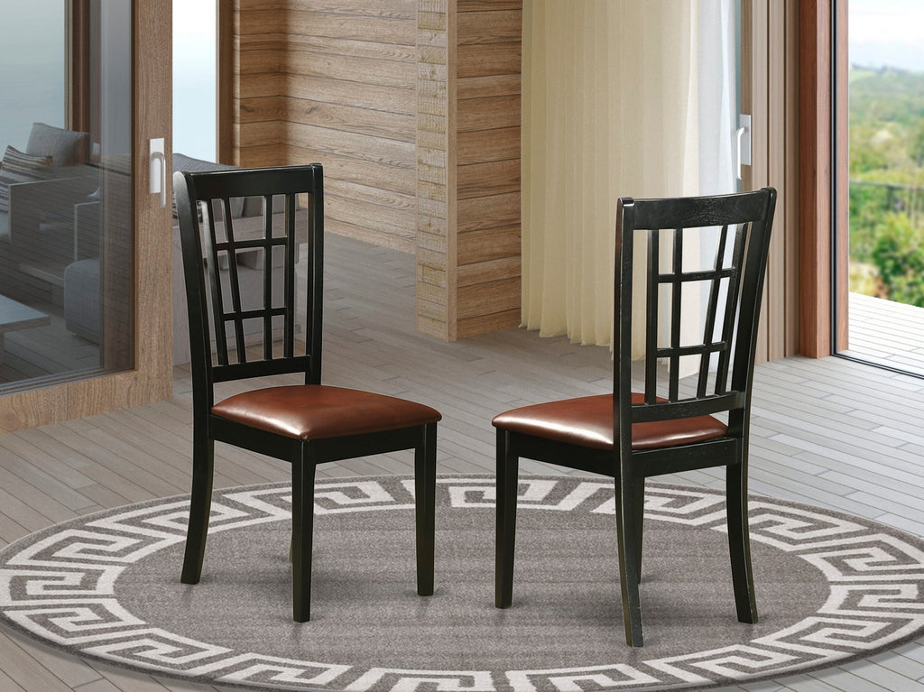 NIC-BDW-R2 Nicoli Upholstered Dining Room Pair, Faux Leather Seats in Elegant Black Finish